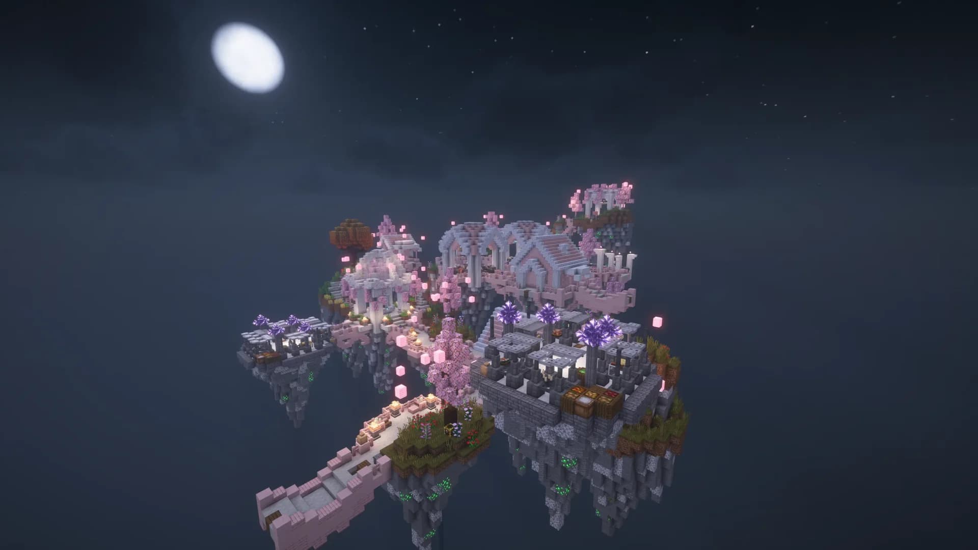 FTB Skies 2 floating island server world at night