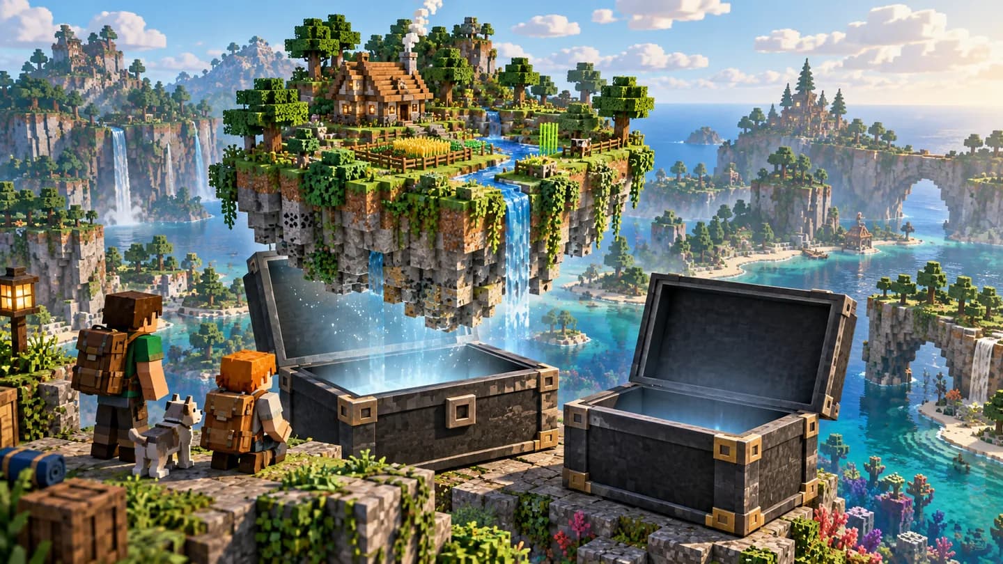 A saved voxel landscape preserved inside an open archive for world transfer